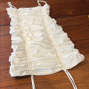 White Adjustable Length Ruched Mini Dress